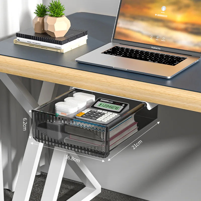 Under Table Hidden Drawer Storage Box with SelfAdhesive Mount Large Capacity Office Desk Organizer for Supplies Files Stationery