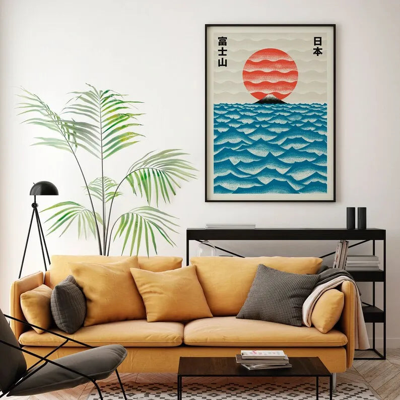 Japanese Contemporary Tokyo Art Canvas Poster Sunrise Wave Mount Fuji Monster Wall Art Prints for Modern Living Room Home Decor