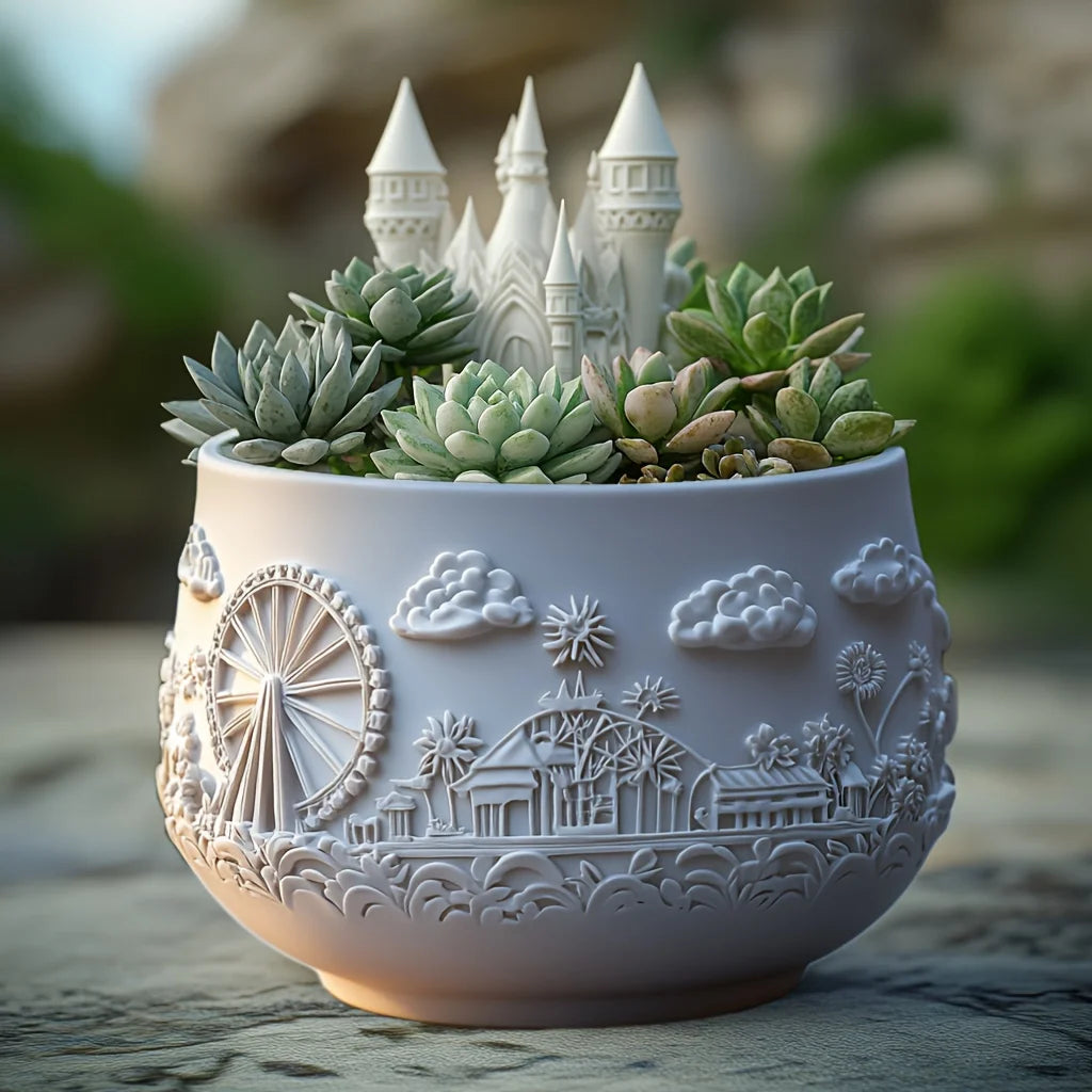 Sea Bay Canyon Relief Succulent Plant Flower Pot Resin Silicone Mold Mountain Range Sea Sunrise Relief Storage Box Gypsum Molds