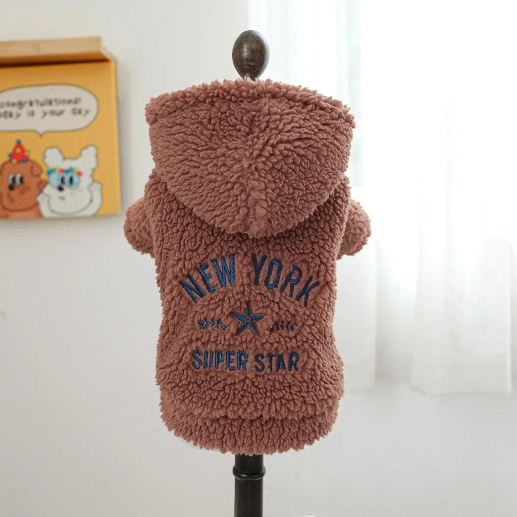 Autumn and Winter Pet Lamb Fleece Hooded Jacket Puppy and Cat Clothes New Models Thick and Warm Letter Hoodie Pet Clothes