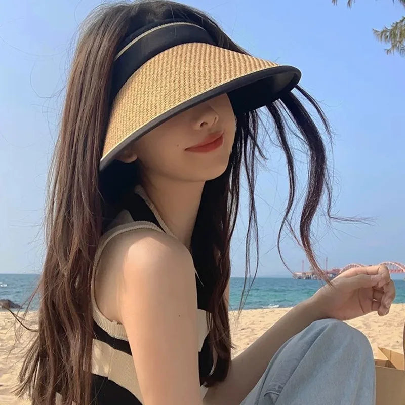 3 Colors Foldable Wide Brim Straw Sun Hats Portable UV Protection Cap Breathable Sunscreen Hat for Women Men Outdoor Beach Hat