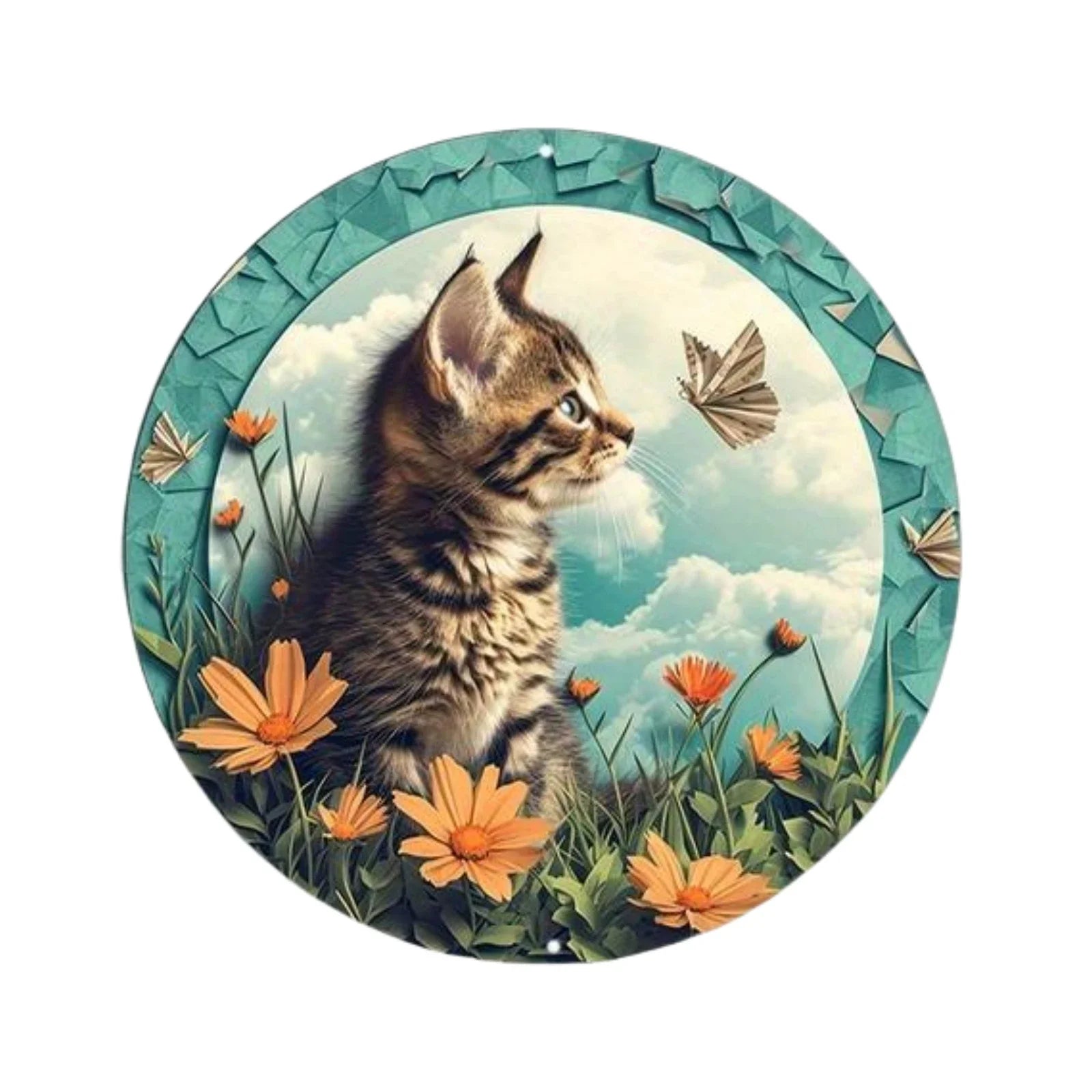 Cute Black Cat Gift Theme Round Metal Aluminum Sign Art Desktop Decorative Plates for Bar Cafe Club Yard Home Office Wall Decor