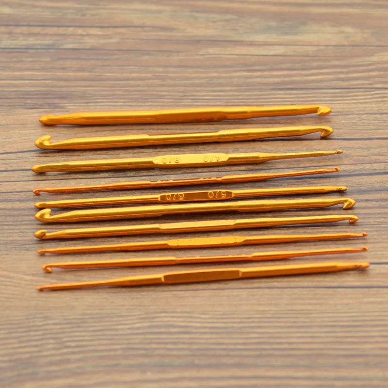 10Pcs/set Double End Crochet Hook Set Golden Aluminum Crochet Needles Knitting Crochet Markers Ring Knitting Stitch Markers