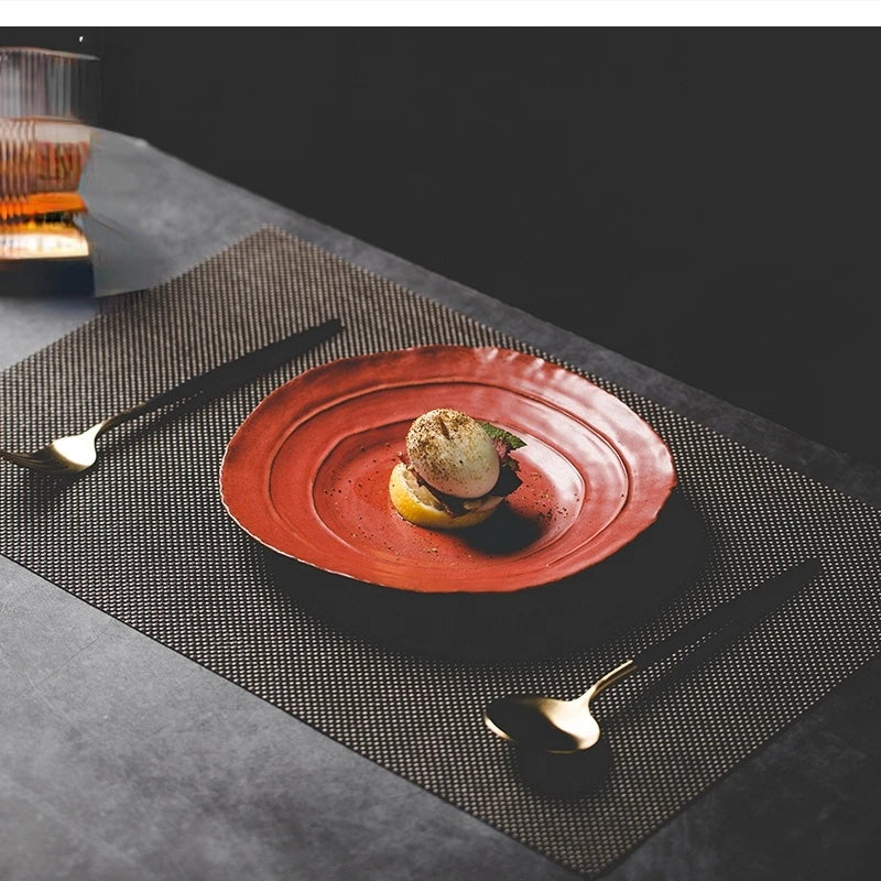 Handmade Stoneware Set Irregular Ceramic Plates Bowls art dish dining noodle