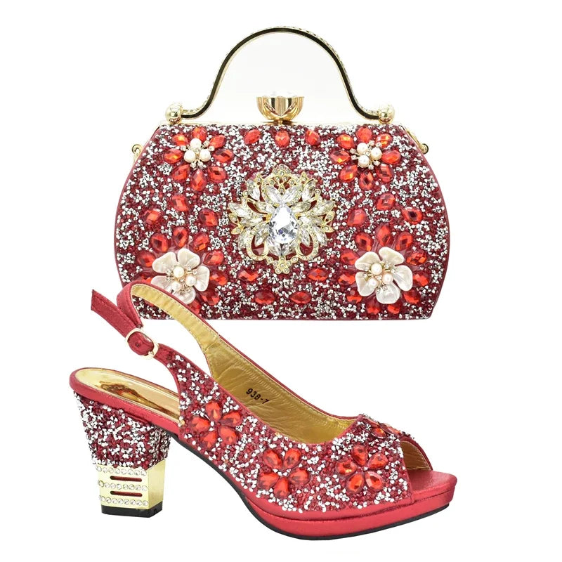 Purple Rhinestone Wedding Shoes and Bag Set