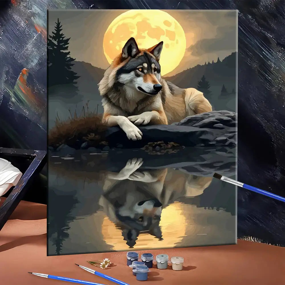 DIY Painting By Numbers Wolf Digital Oil Painting Moon Handpainted Canvas Painting Animal Acrylic Paint On Canvas Home Decor