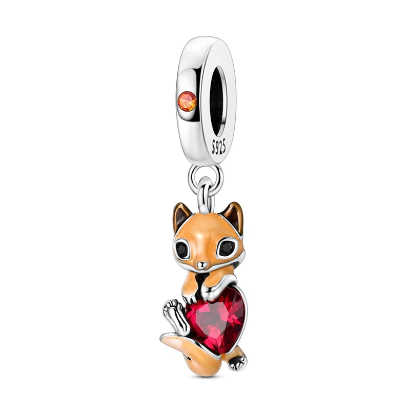 Cute Pet Series Capybara Couples Charms Eat Fruit Beads Fit DIY 925 Silver Bracelet Necklace Women Anniversary Jewelry Gift