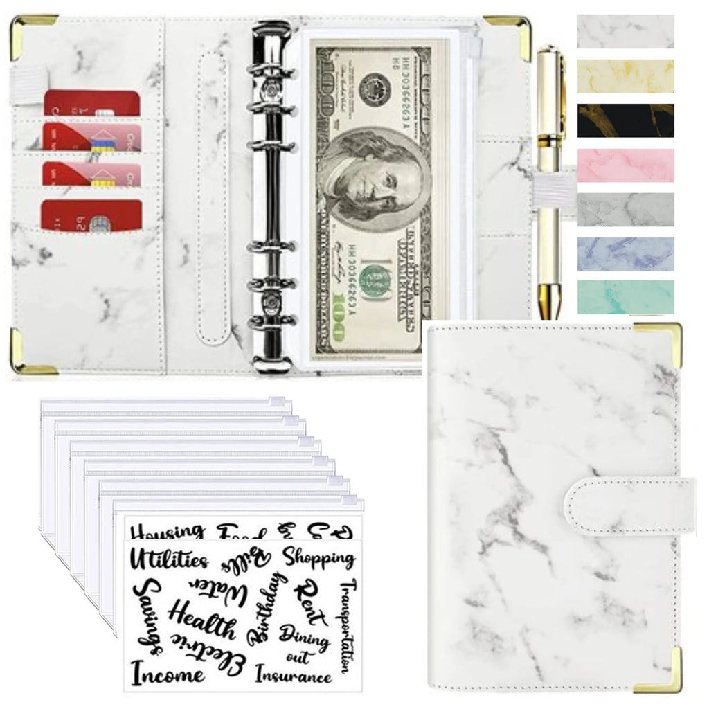A6 Money Saving Organizer PU Leather Budget Binder Marble