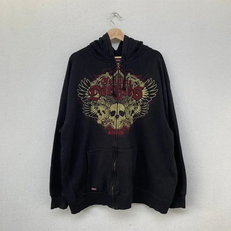Woman Hoodie Goth Vintage Hoodies Y2K Grunge Graphic Long Sleeve Hooded Sweatshirt Harajuku Japanese Aesthetic Korean Korean