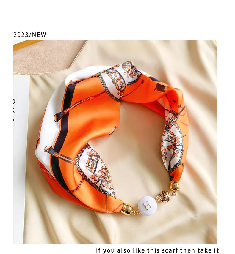 Imitation Silk Scarf Magnetic Buckle Necklace Pendant Wearing Spring and Autumn Cervical Protection for Women