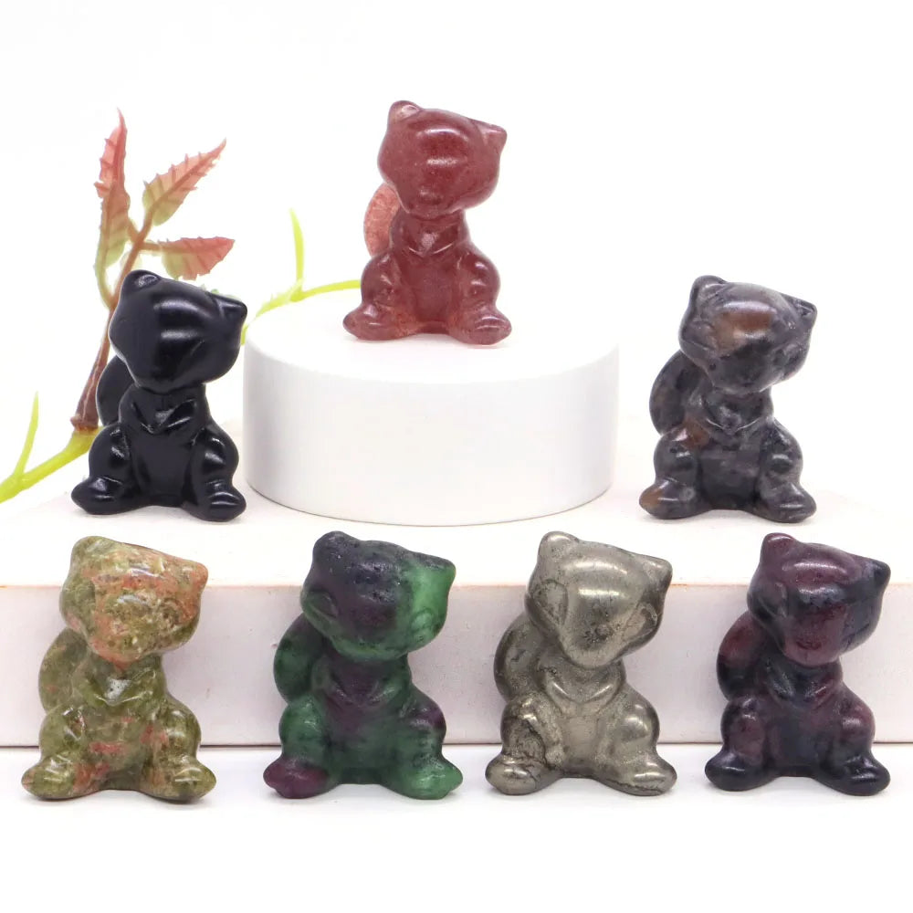 30mm Cartoon Alien Cat Statue Natural Healing Crystals Stone Carving Cute Animal Figurine Crafts Home Decor Ornament Kids Gifts