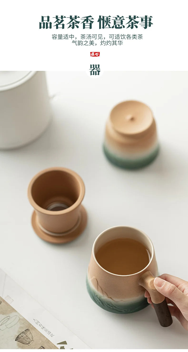 500ml Mountain Sea Ceramic Master Cup with Lid Tea Cup with Inner Filter Large-capacity Separation Teacup Chinese Tea Supplies