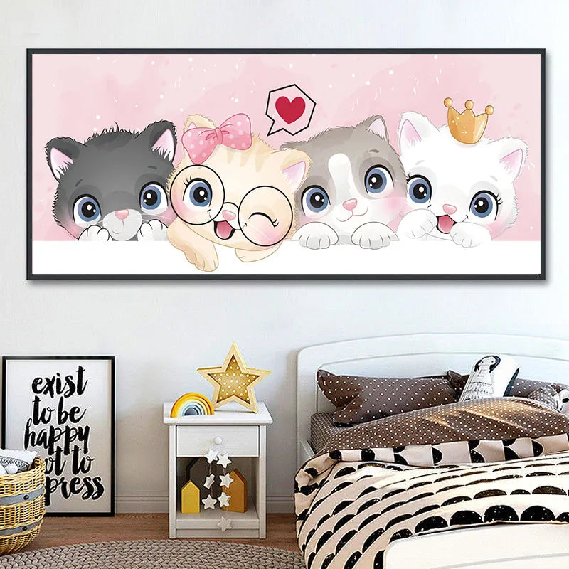 Cartoon Cat Pattern DIY Cross Stitch Complete Kits Printed Fabric Embroidery Set Cotton Thread Needlework Home Decoration