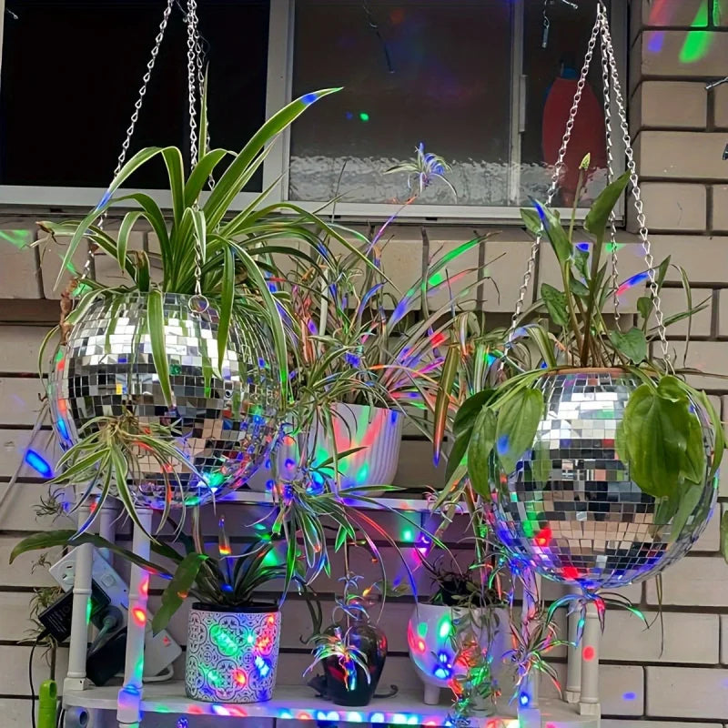1pc Unique Handcrafted Bohemian-Inspired Hanging Disco Mirror Ball Planter - Self-Watering, Space-Saving, Stylish Home Decor for