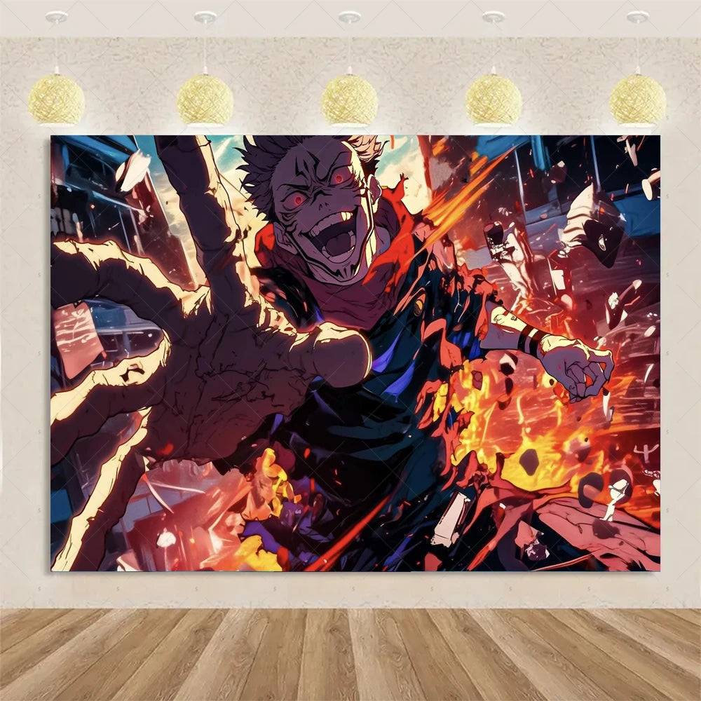 Jujutsu Kaisen Theme Background Birthday Party Decorations Anime Character Gojo Satoru Backdrop Kids Poster Photography props