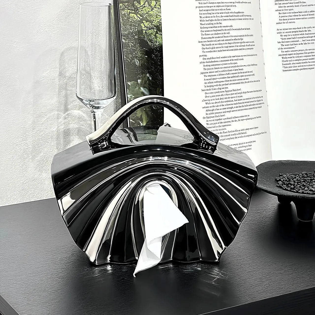 Light luxury ceramic handbag tissue box, living room household paper box, creative tissue storage design