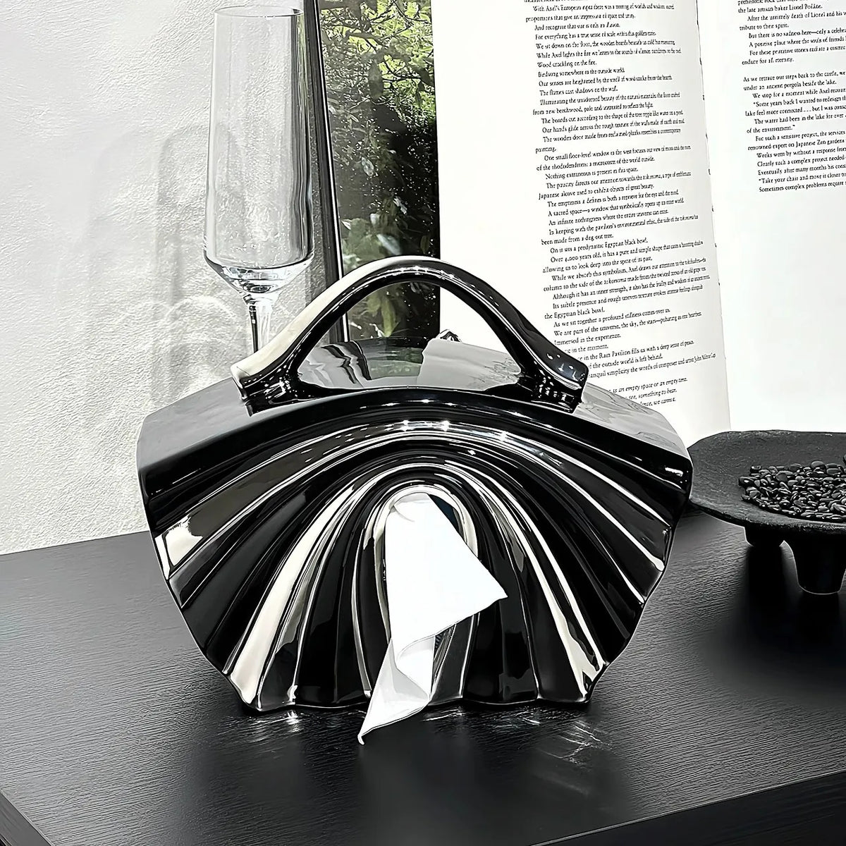 Light luxury ceramic handbag tissue box, living room household paper box, creative tissue storage design