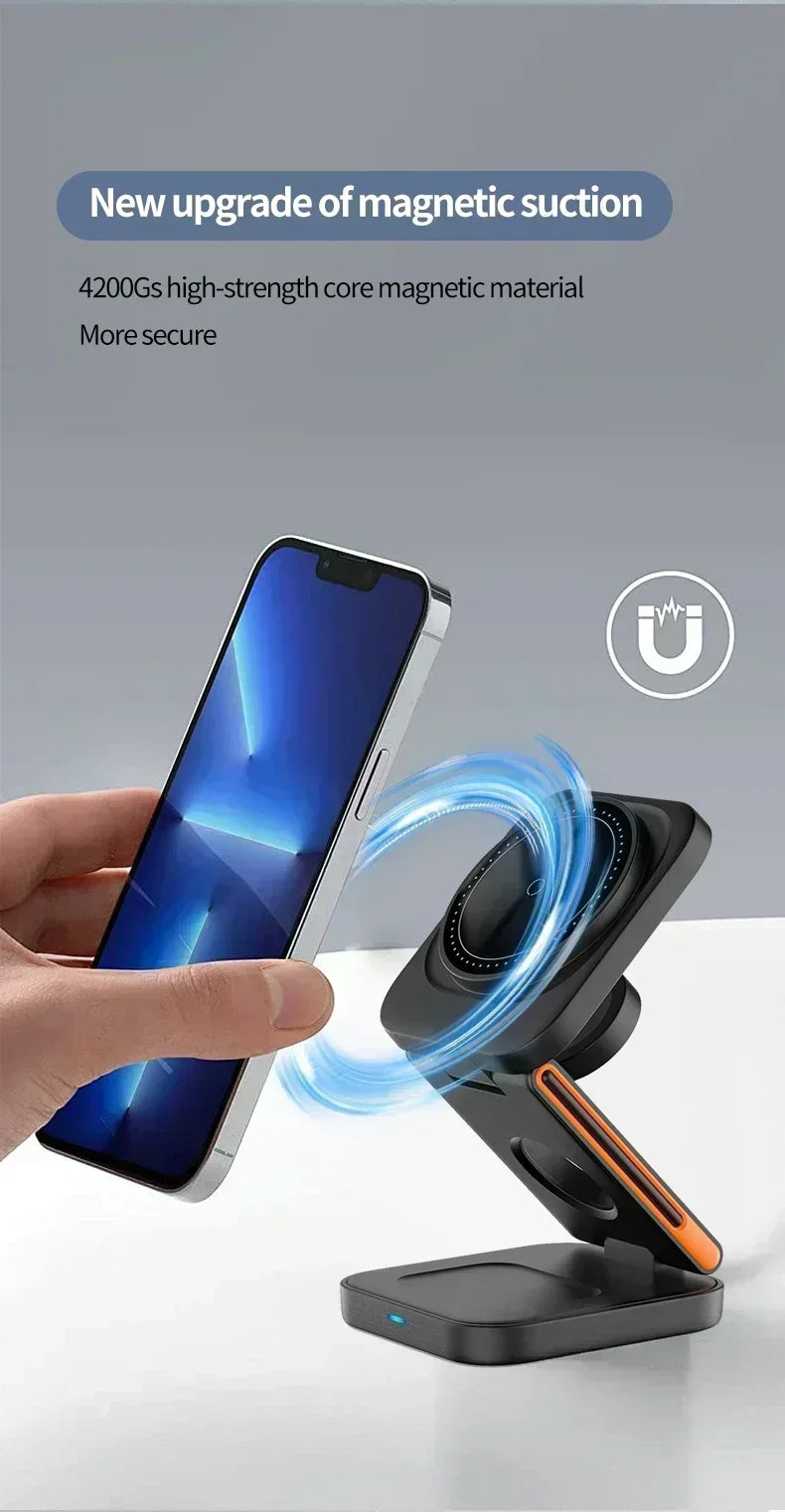 3 in 1 Foldable Magnetic Wireless Charger Stand 100W Fast Charging Station for iPhone 16 15 14 13 12 iWatch 10-2 Airpods Pro Max