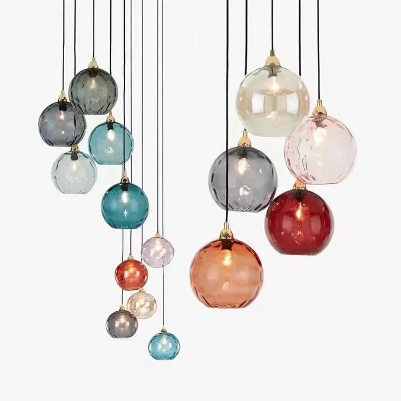 Modern Colored Glass Ball Lustre Pendant Lights Nordic Water Grain Restaurant Kitchen Hanging Light Fixture Bedroom Bedside Lamp