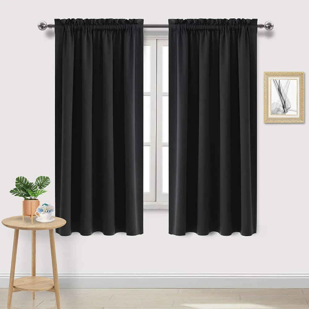 1/2pc Panel Blackout Curtains Black Drapes Light Reducing Thermal Insulated for Living Room Bedroom Office Window Decoration
