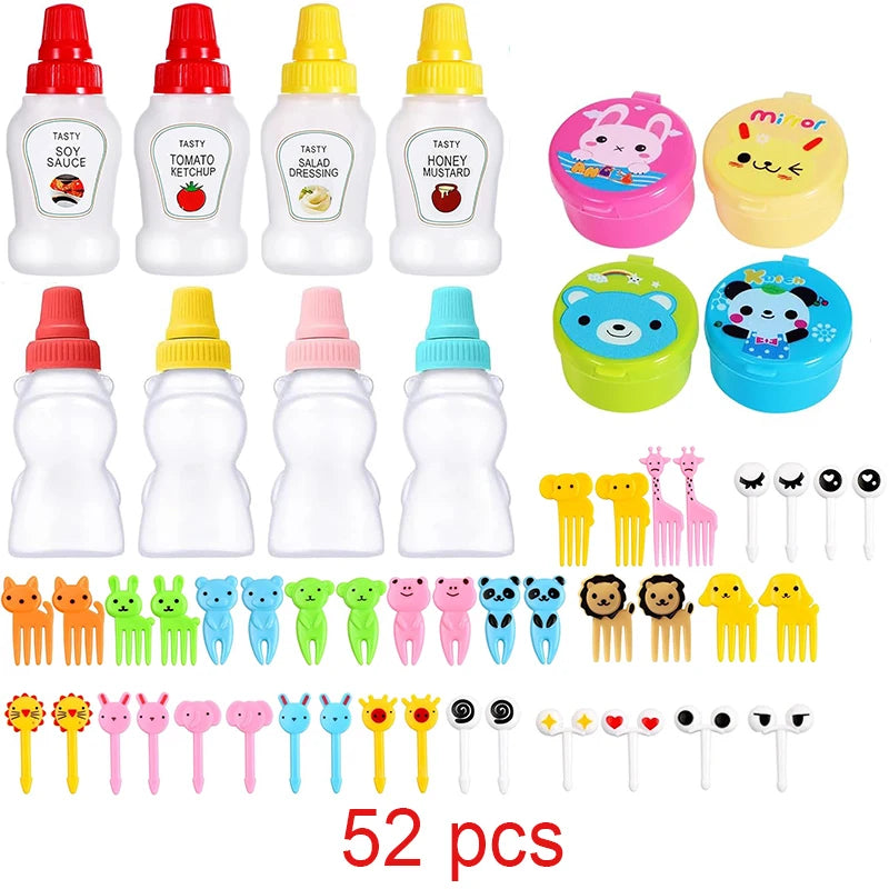 Mini Fruit Forks For Children Kids Cute Animal Food Picks Snack Toothpicks With Vegetable Cutter Set Silicone Lunch Box Dividers