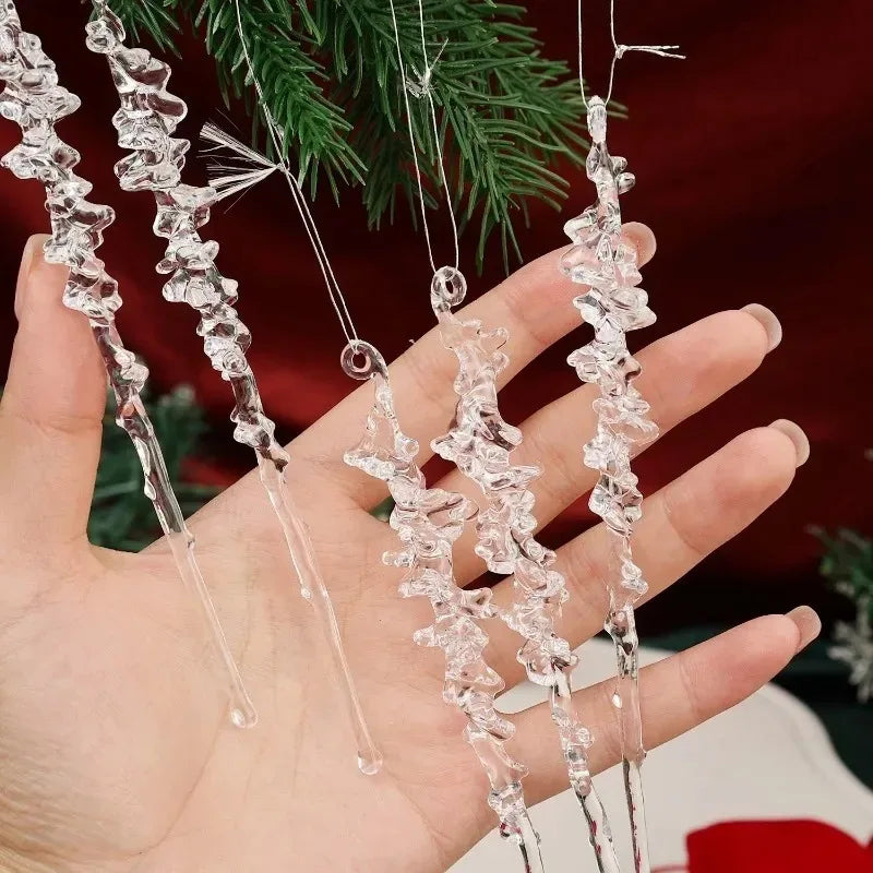 20/50PCS Clear Acrylic Icicle Ornaments Threaded Pendants for Christmas Tree Decorations Crystal Hanging Icicles Drop Xmas Wedding Decoration Supplies