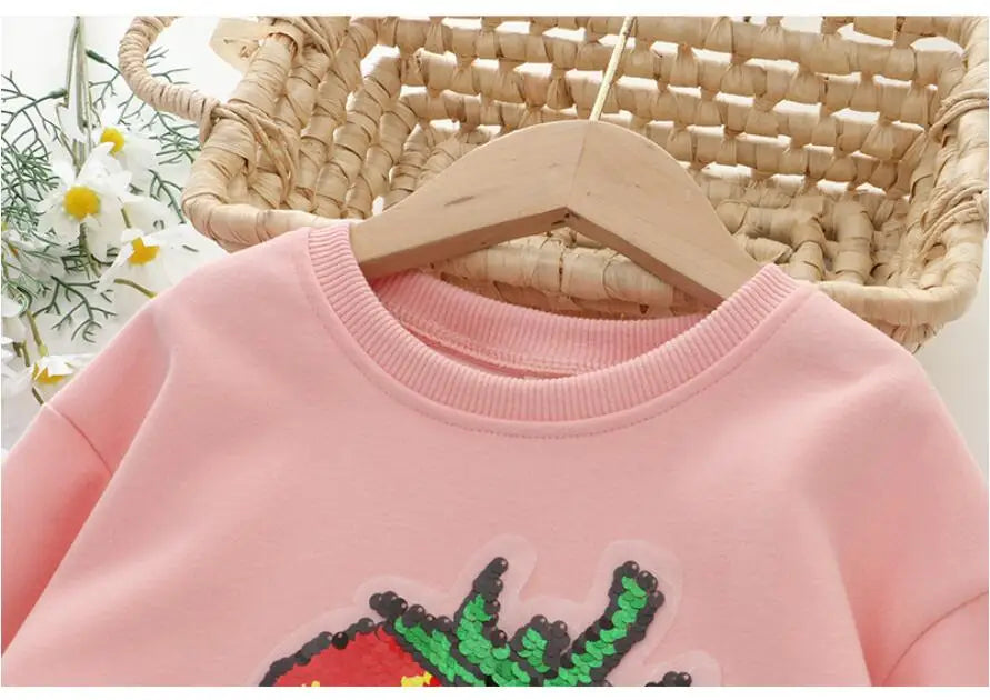 Cute Cat Baby Girls Hoody Sweatshirt Toddler Kids Cotton Sequins Cartoon Sweater Children Spring Autumn Clothes Tops