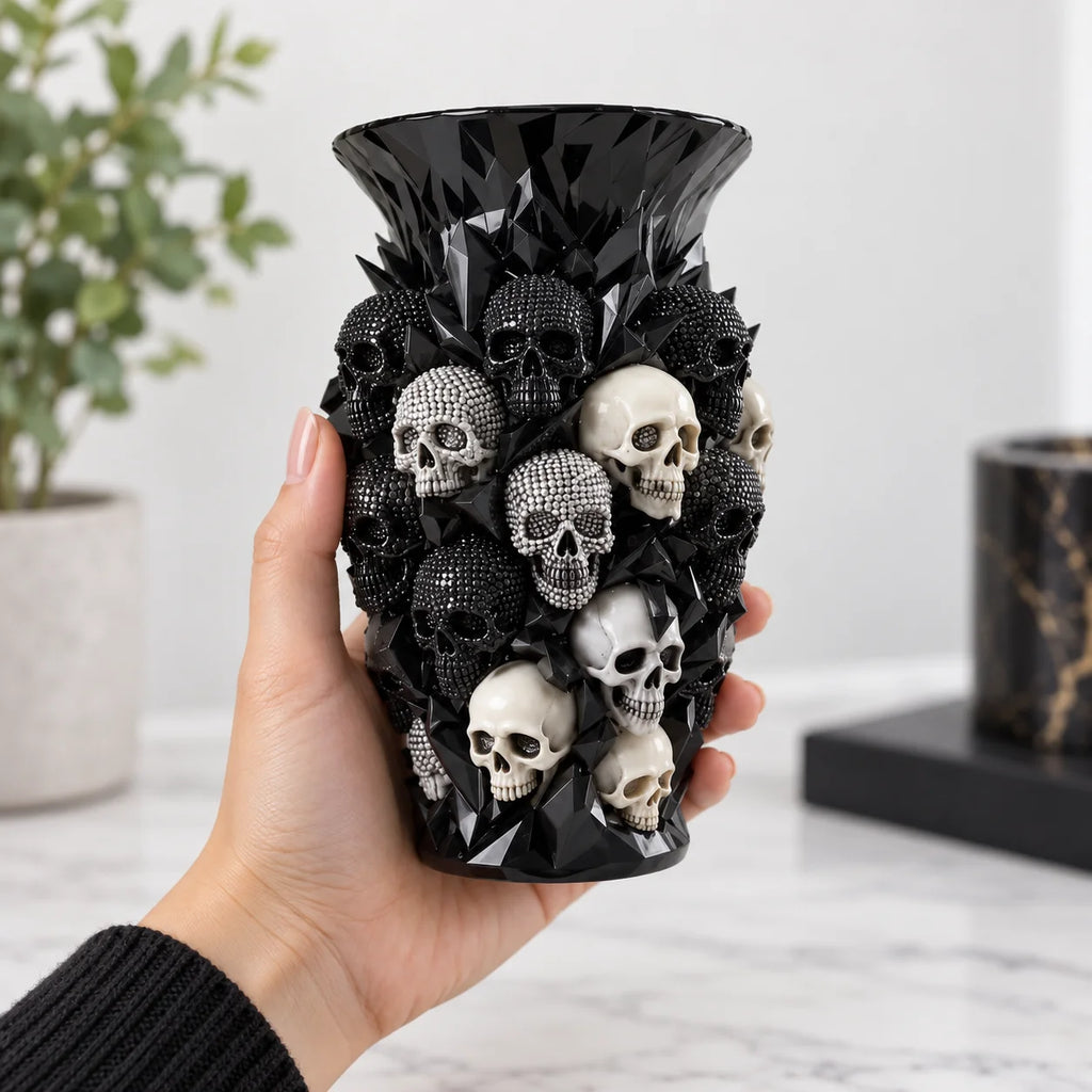 1/3/5 pcs 3D Gothic Skull Vase Black Resin Flower
