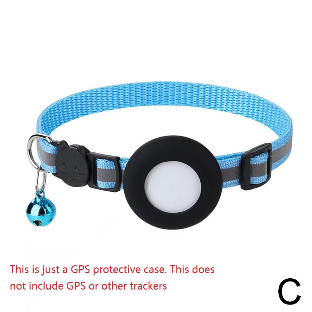 Pet Cat GPS Protective Sleeve With Bell Cute Reflective Cat Collar Address Night Tracking Cover Anti-Lost Cat Necklace