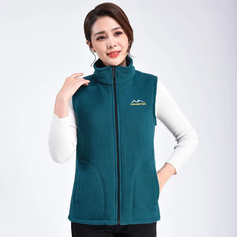 Autumn Winter Fleece Vest Women Stand Collar Zipper Sweatshirt Sleeveless Cardigan Warm Waistcoat Solid Tankcoat Women Clothing