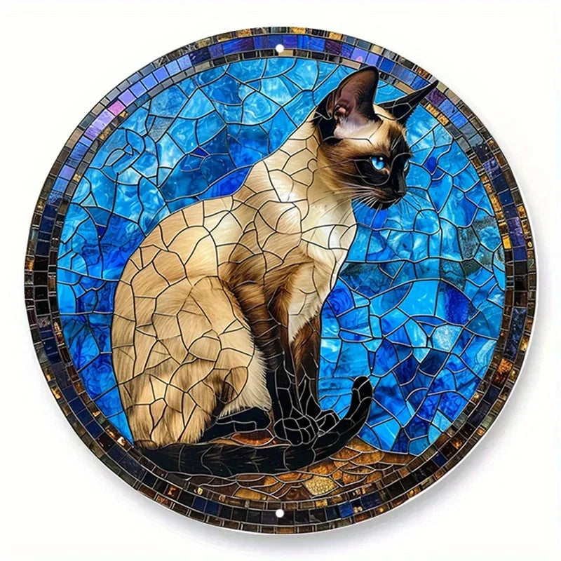 Cute Black Cat Gift Theme Round Metal Aluminum Sign Art Desktop Decorative Plates for Bar Cafe Club Yard Home Office Wall Decor