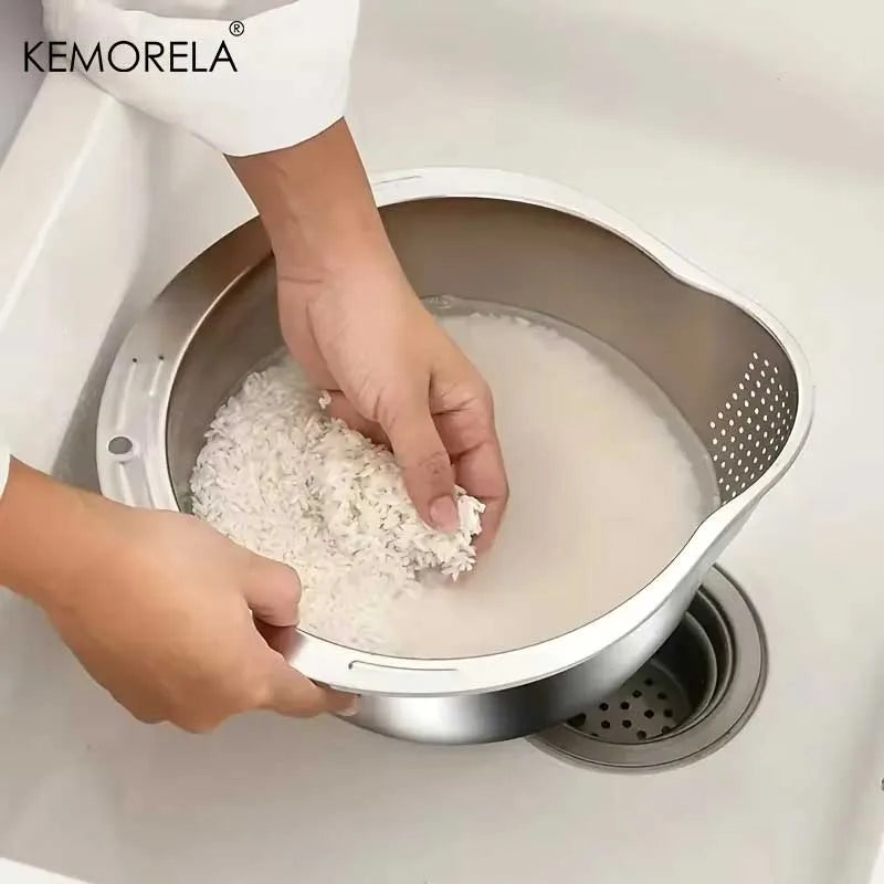 Rice Washer Strainer Bowl Stainless Steel 304 Rice Washing Bowl