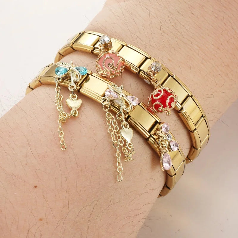 Y2K Elegant Design Bow Heart Golden Pendant Italian Chain Charm