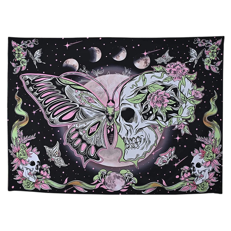Butterflies and Moths Tapestry Black and White Flower Tapestry Wall Hanging Beach Blanket Romantic Bedroom Dorm Home Decor