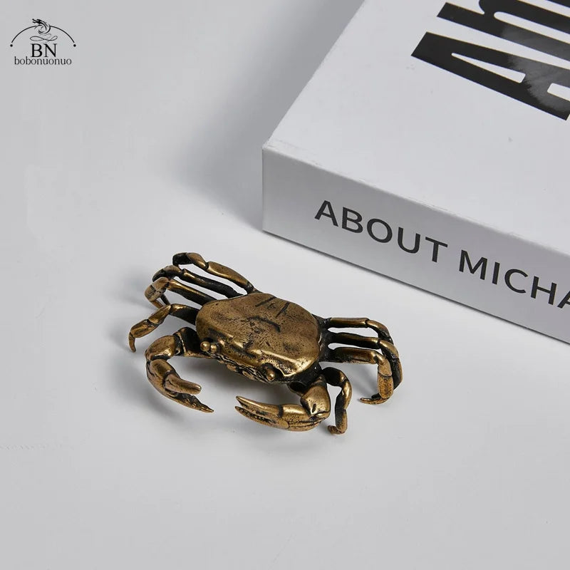 60G Brass Crab Small Statue Ornament Copper Handmade Antique Animal Miniature Figurine Office Desk Decoration Home Decor Craft