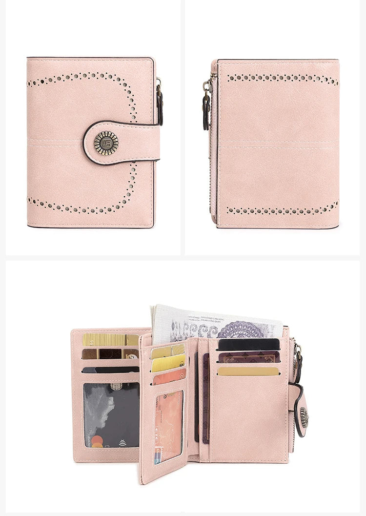RFID Anti-Theft Retro Wallet for Women, Multi-Card Zipper, Zipper Buckle, Fashion Coin Wallet, Multi-functional Short Wallet