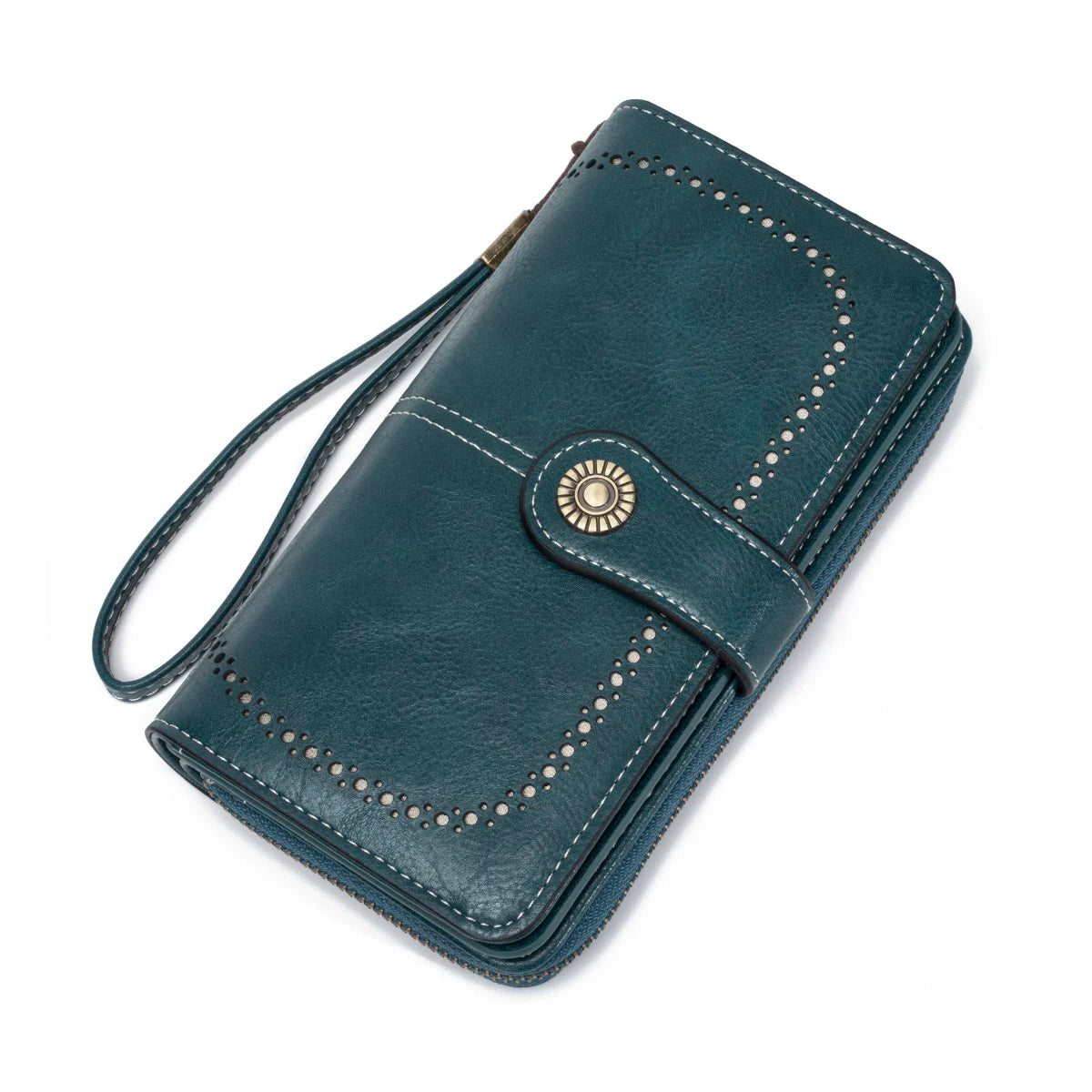 Rfid Anti-Theft Wallet for Men and Women, European and American Retro Leather Long Wallet Clutch, Oil-Waxed Leather Hollow-Out Multi-Card Slot Wallet, Large Capacity Zipper 70% off Clutch Bag, Card Holder Coin Purse Wallet Ha