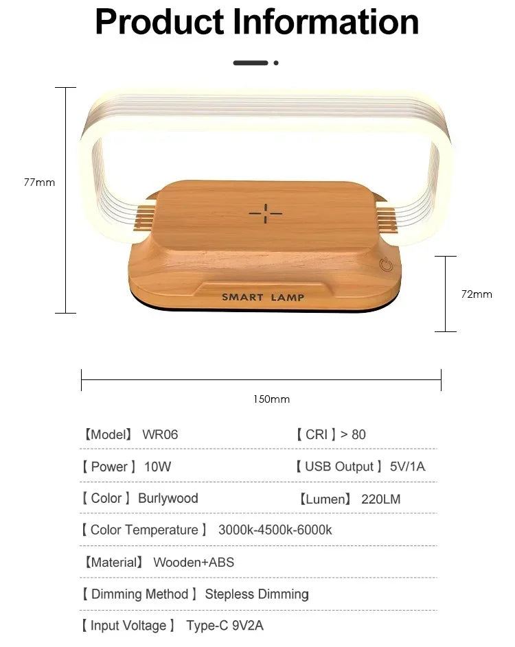 LED  Night Light Wireless Charger Stand Table Desk Lamp Mobile Phone Holder Fast Charging Station Dock For iPhone Samsung Xiaomi