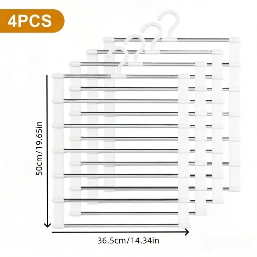 4Pcs Foldable 7‑Layer Plastic Pants Hanger Non Slip Wardrobe Storage Rack Space Saving Organizer For Jeans Leggings Scarves Clothes