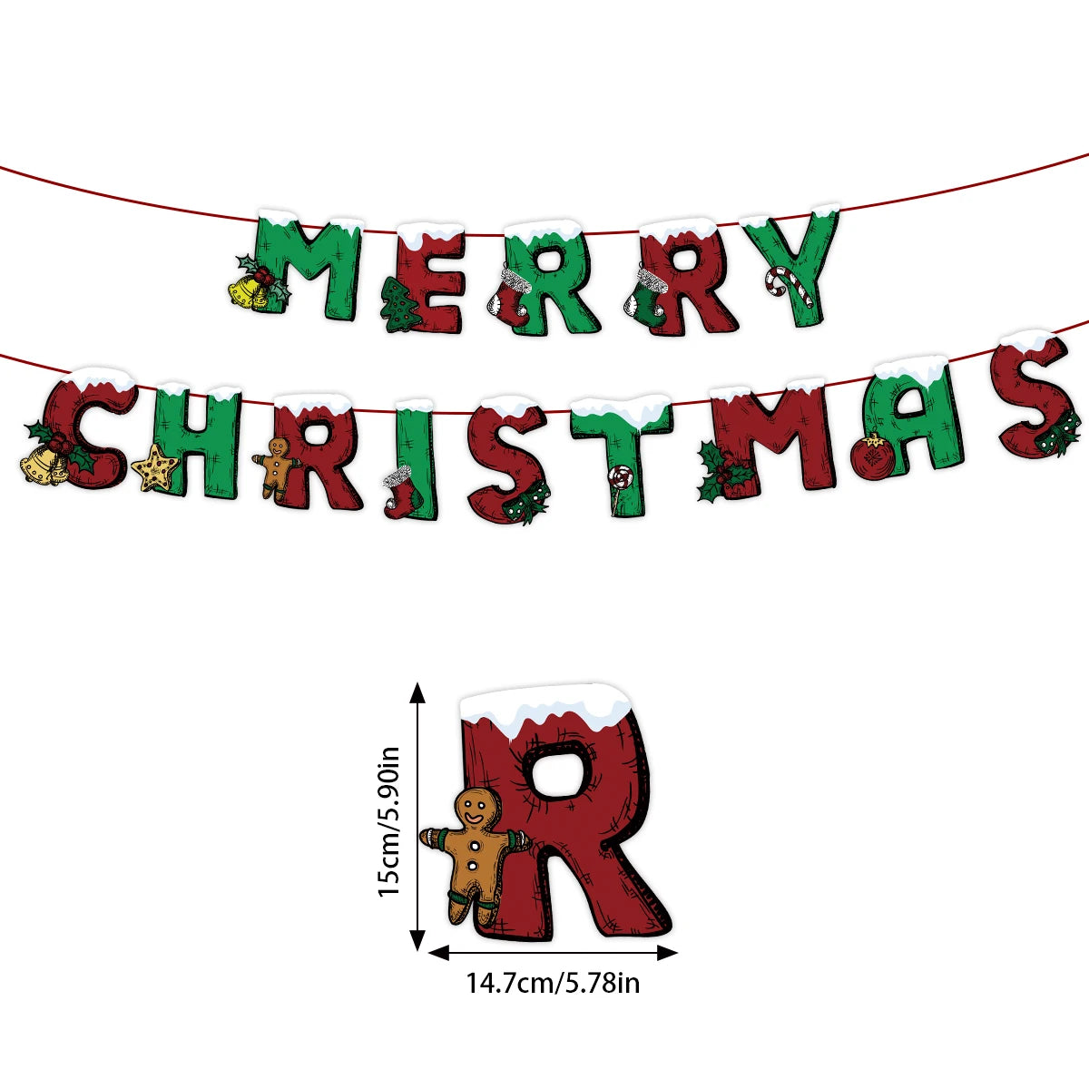 1Pcs Merry Christmas Hanging Garland Banner Paper Santa Snowman Christmas Stocking Christmas New Year Home Party Decoration