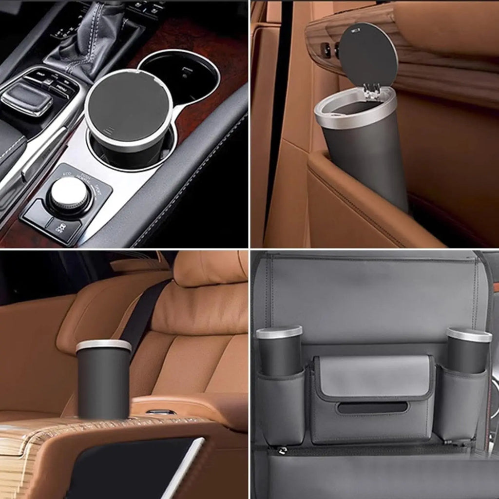 Mini Vehicle Trash Can with Lid, 800ml Portable Car Cup Holder, Portable Trash Can for Car, Kitchen, Office, Home, Black