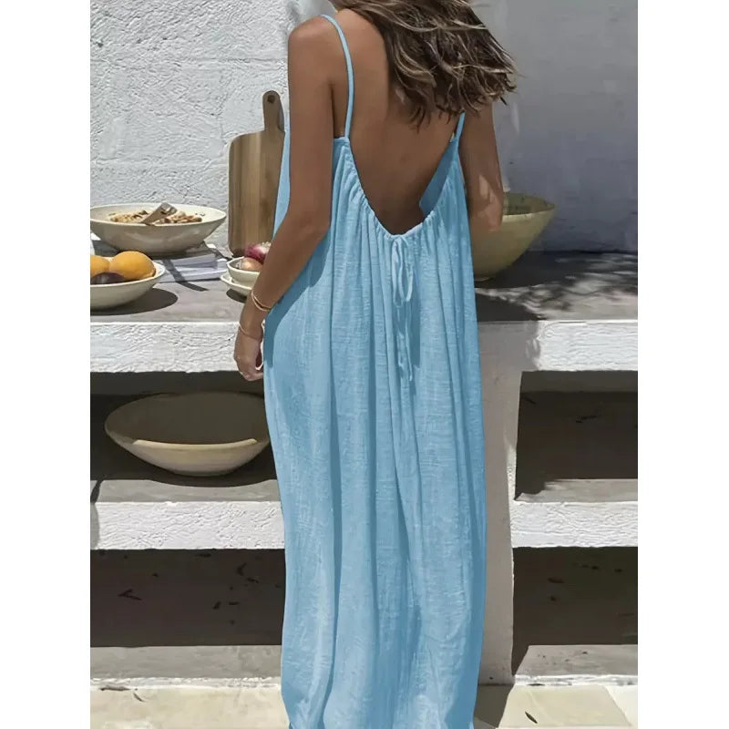 Women's Strapless Backless Long Loose Home Dress Comfortable Sleepwear