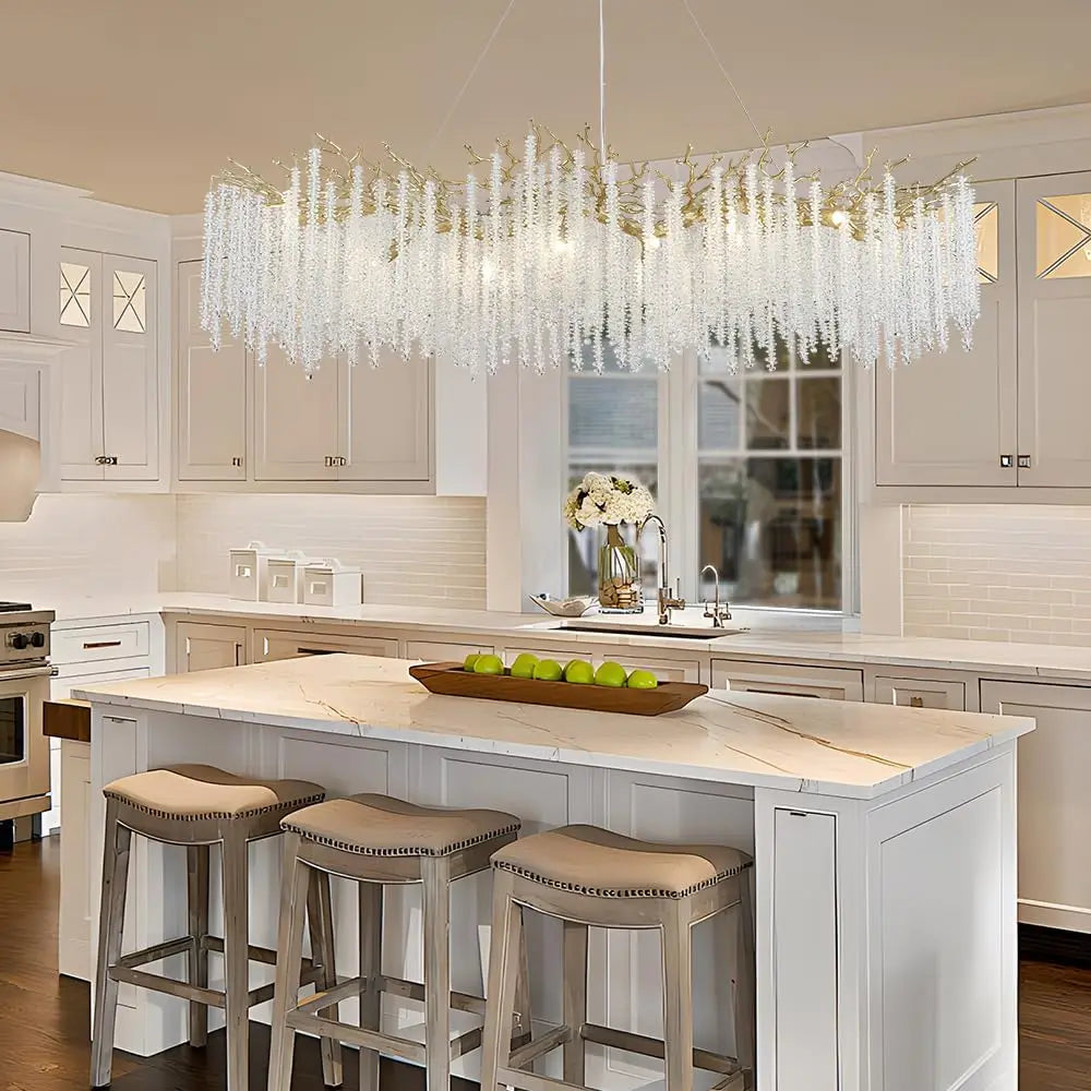 Artpad Luxury Round Crystal Chandelier Dining Room Bedroom Branch Crystal Hanging Pendant Chandelier for Kitchen Living Room