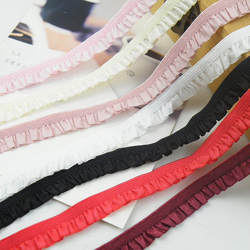 5yards 10mm Lace Elastic Ribbon Nylon Ruffled Pleated Elastic Band For Bra Waist Band Garment Lace Trim DIY Sewing Accessories
