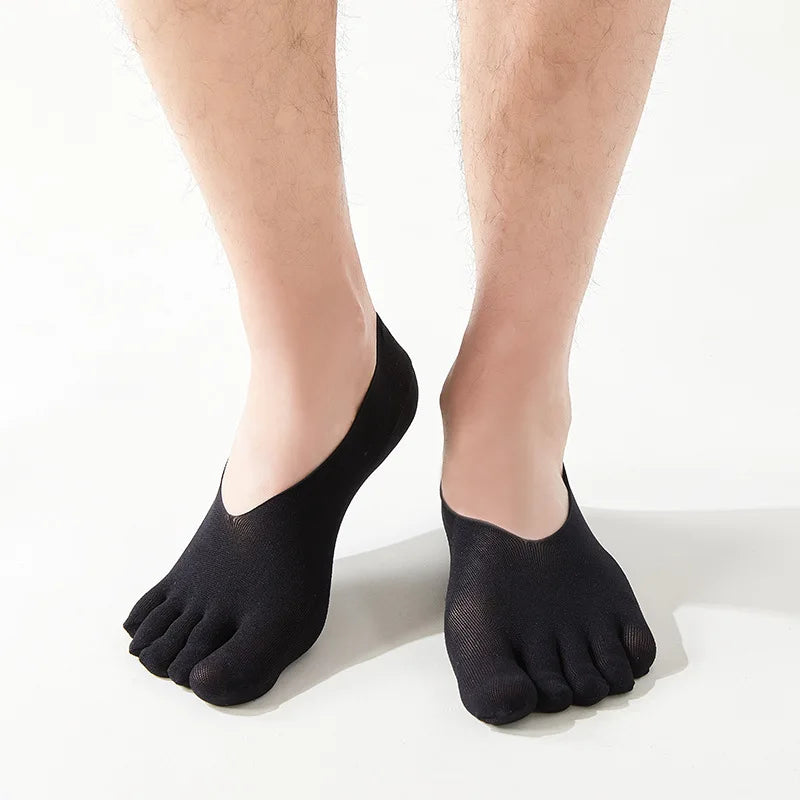 3 Pairs Men Invisible Toe Socks Thin Velvet Breathable Elastic Silicone Non-slip Five Finger Sock Comfortable Casual Slipper Sox