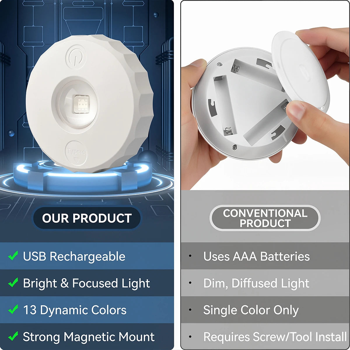RGB LED Under Cabinet Lights with Remote Control USB Rechargeable Wireless Dimmable Night Lamp LED Light for Home Wardrobe Light