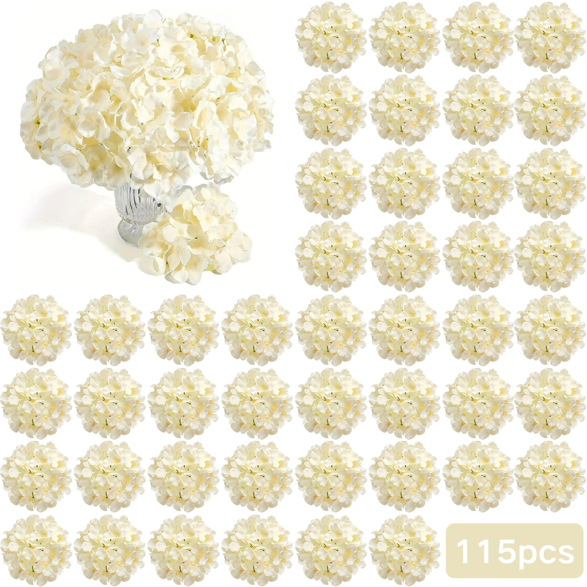 Champagne Artificial Hydrangea Flowers with Stems - Realistic Touch