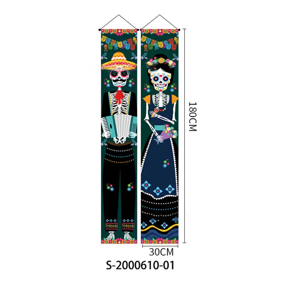 Halloween Decorative Props Mexican Day of the Dead flag Hanging Outdoors Hanging Porch Sign Halloween Welcome Signs Home Decor