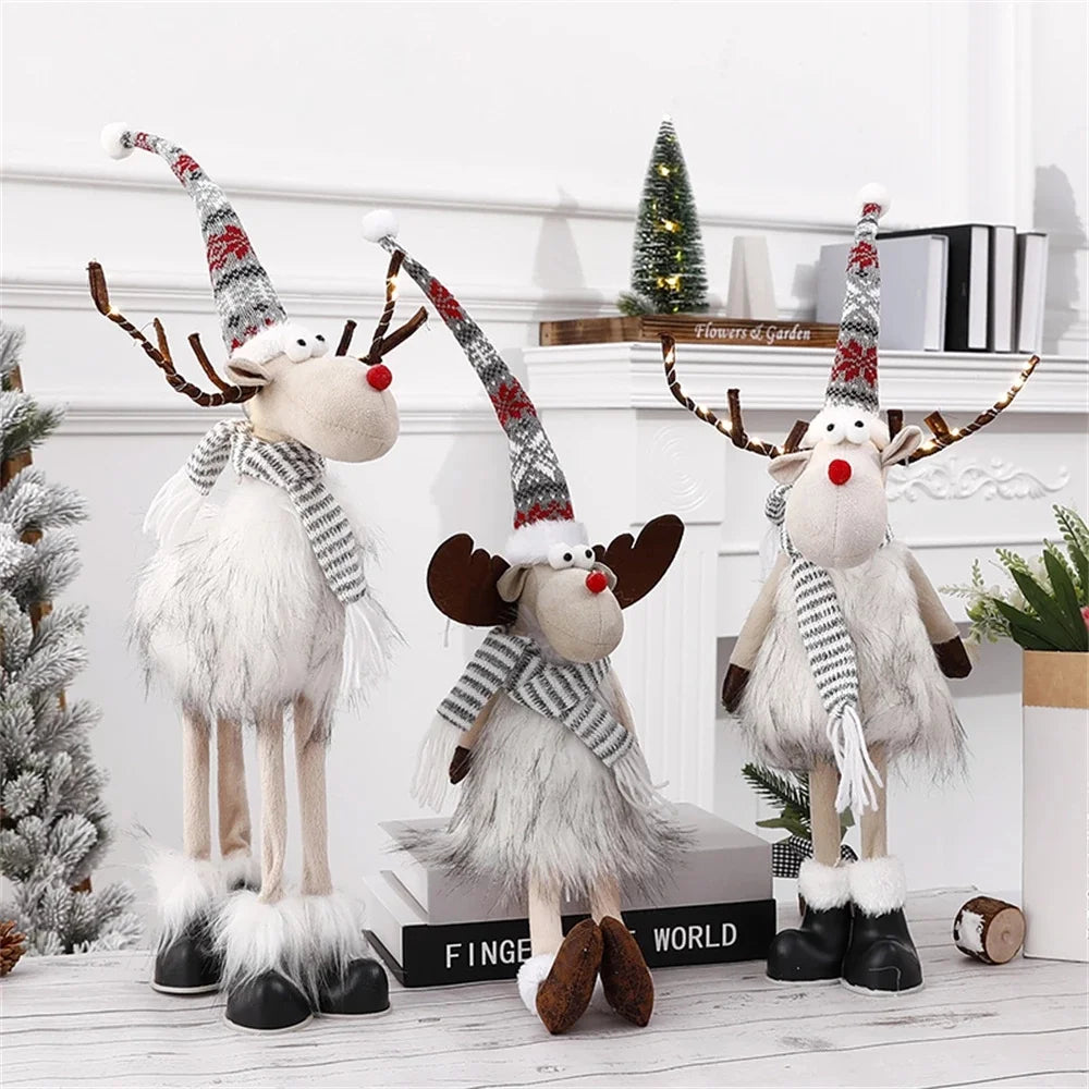Christmas Large Standing Elk Dolls Navidad Figurine Ornaments With Lights Reindeer For Xmas Kid Gift 2023 New Year Home Decor