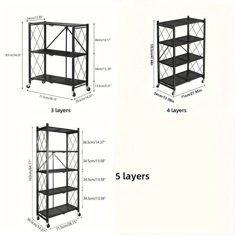 3/4/5-layer Heavy-duty Foldable Metal Storage Rack With Wheels For